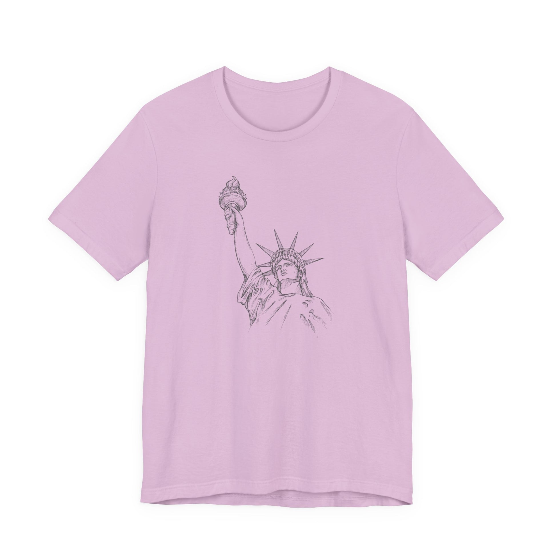 Lilac t-shirt with a graphic of the Statue of Liberty by empowHER by Heidi