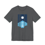 Gray t-shirt with a stylized Minnesota flag and text "I Stand with MN" by empowHER by Heidi