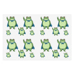 Sticker sheet with 20 various sized cartoon versions of the Portland protest frog giving the peace sign with his hand