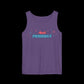 Loose fitting purple tank top with the words "not friendly" along with decorative sparkles