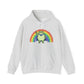 Gray hoodie with the Portland protest frog and Pride rainbow design by empowHER by Heidi