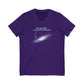 Purple v-neck t-shirt with graphic of the Milky Way galaxy with an arrow pointing to it and text that says "YOU ARE HERE - Paying taxes to pedophiles" by empowHER by Heidi