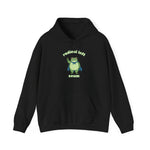 Black hoodie with a graphic of the Portland protest frog and text "radical left scum" by empowHER by Heidi