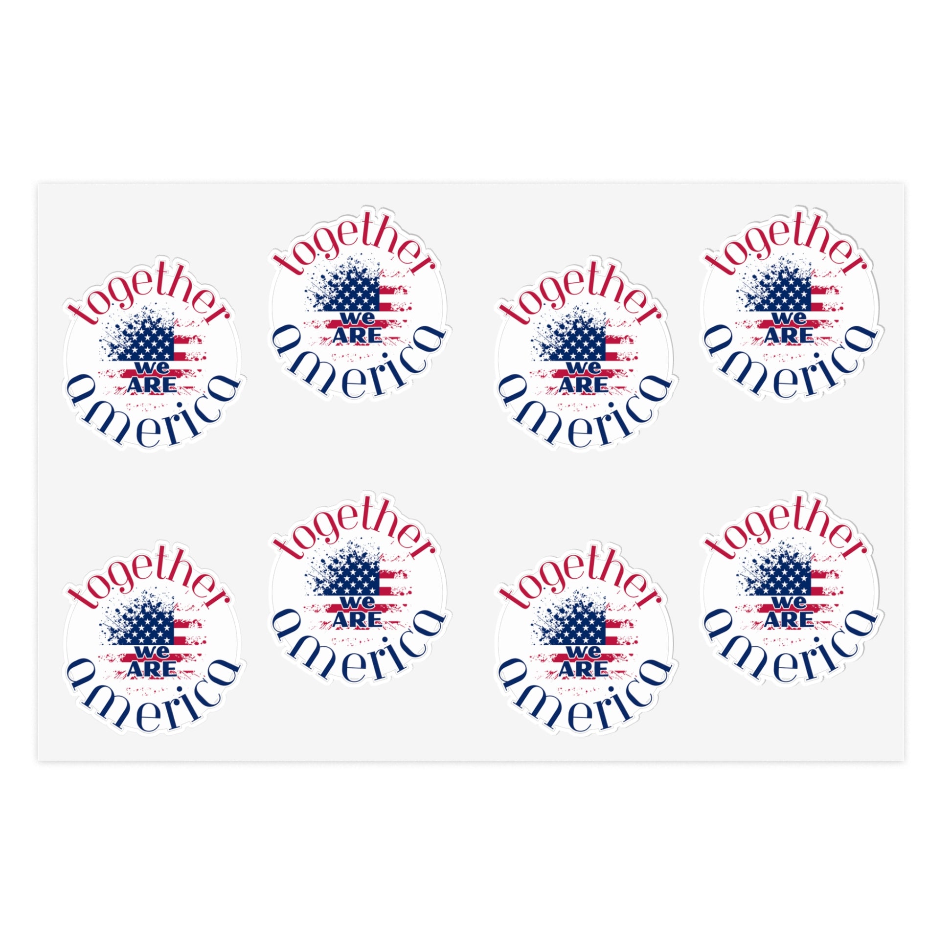 Set of 'Together We Are America' stickers with a red, white, and blue design by empowHER by Heidi