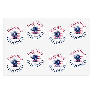 Set of 'Together We Are America' stickers with a red, white, and blue design by empowHER by Heidi