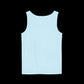the plain back of a light blue Loose fitting tank top with the words "not friendly" along with decorative sparkles