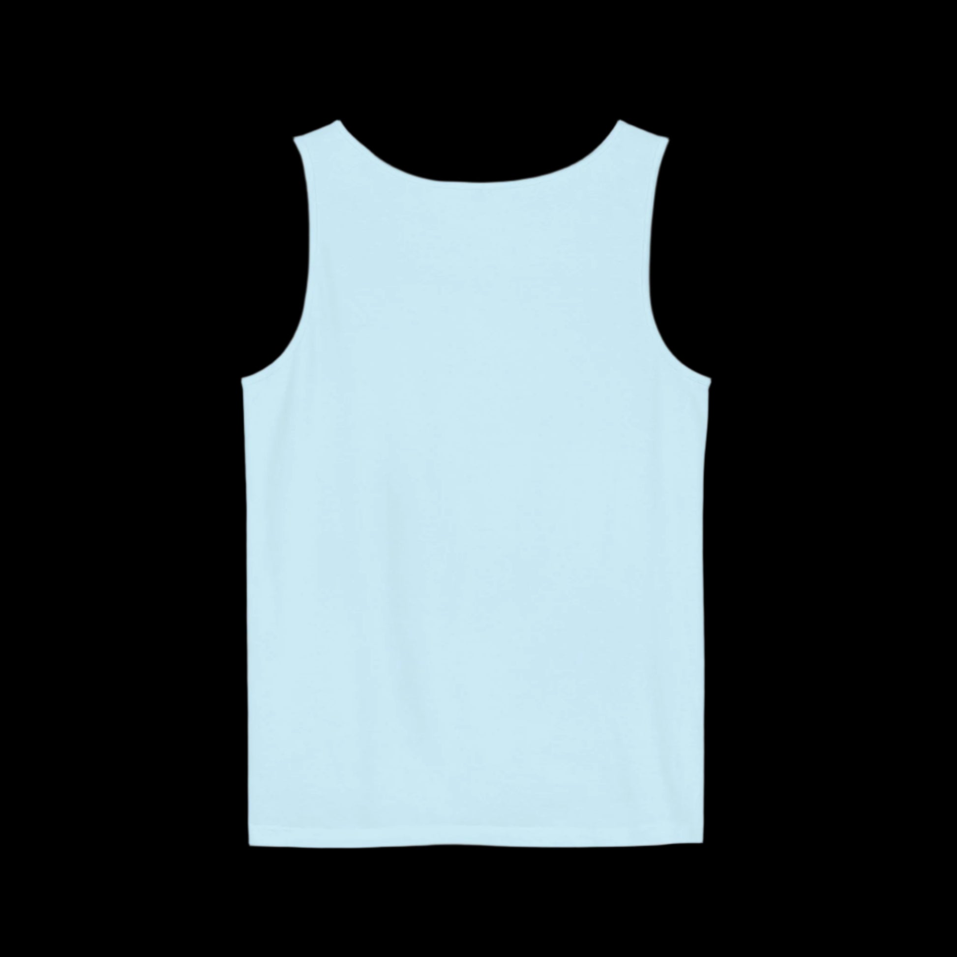 the plain back of a light blue Loose fitting tank top with the words "not friendly" along with decorative sparkles