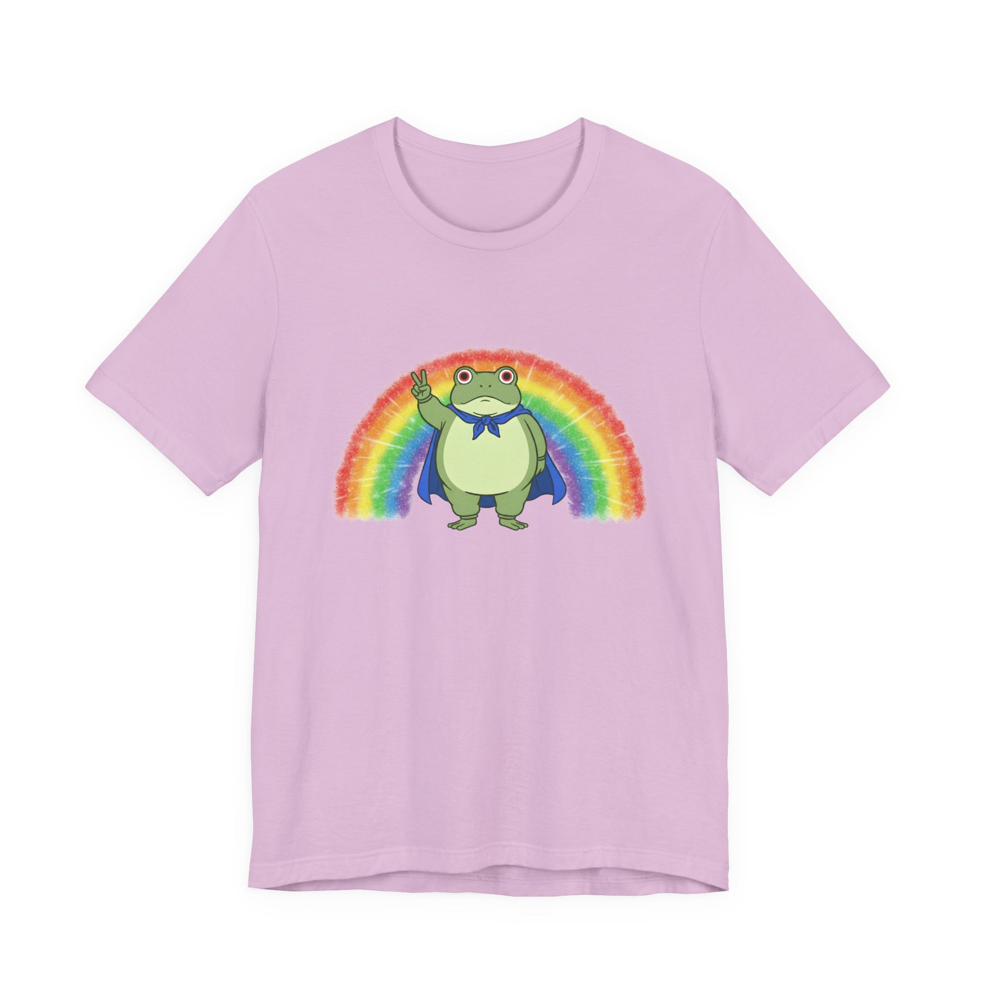 Lilac t-shirt with the Portland protest frog and Pride rainbow design by empowHER by Heidi