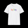 Gender Inclusive Pronouns he/they (in rainbow text) T-Shirt - Vintage White