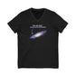 Black v-neck t-shirt with graphic of the Milky Way galaxy with an arrow pointing to it and text that says "YOU ARE HERE - Paying taxes to pedophiles" by empowHER by Heidi