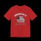 Red t-shirt with American flag graphic and text that says "Immigrants are what make America Great" on a black background