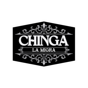 Decorative sticker with 'CHINGA LA MIGRA' text on a black background by empowHER by Heidi