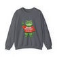 Gray sweatshirt with the Portland protest frog wearing a sweater displaying 'Merry Resistmas' by empowHERbyHeidi