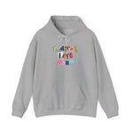 Gray hoodie with colorful text "radical left scum" design by empowHER by Heidi