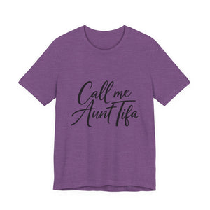 Purple t-shirt with 'Call me Aunt Tifa' text – empowHER by Heidi political protest apparel