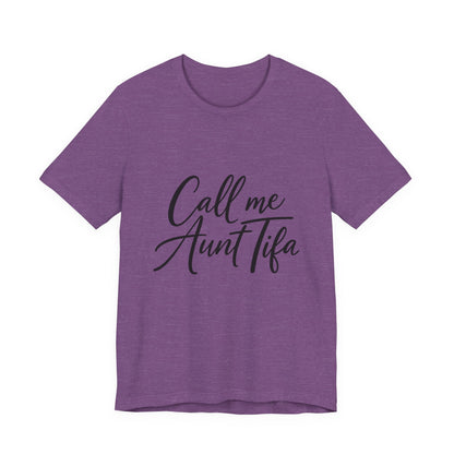 Purple t-shirt with 'Call me Aunt Tifa' text – empowHER by Heidi political protest apparel