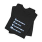 Folded black t-shirt with blue text 'Solidarity Creates Unstoppable Movements' by empowHER by Heidi
