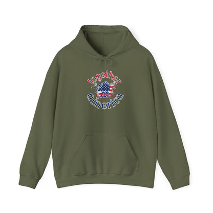 Military green hoodie with 'Together We Are America' text and flag design by empowHER by Heidi