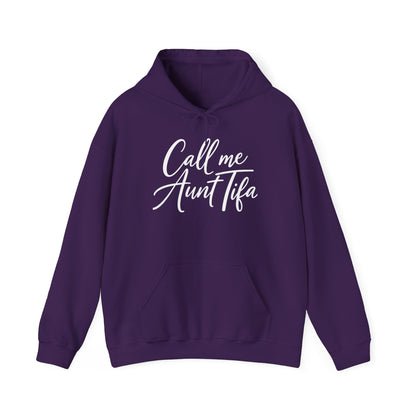 Purple hoodie with 'Call me Aunt Tifa' text – empowHER by Heidi political protest apparel