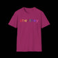 Gender Inclusive Pronouns She/They (rainbow text) Unisex T-Shirt - empowHERbyHeidi