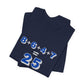 Folded navy t-shirt with a mathematical equation "8+6+4+7=25" design by empowHER by Heidi