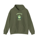 Green hoodie with a graphic of the Portland protest frog and text "radical left scum" by empowHER by Heidi