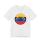 Ash gray t-shirt with a circular design featuring the Venezuelan flag and 'I stand with Venezuela' text by empowHER by Heidi