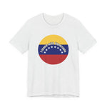 Ash gray t-shirt with a circular design featuring the Venezuelan flag and 'I stand with Venezuela' text by empowHER by Heidi
