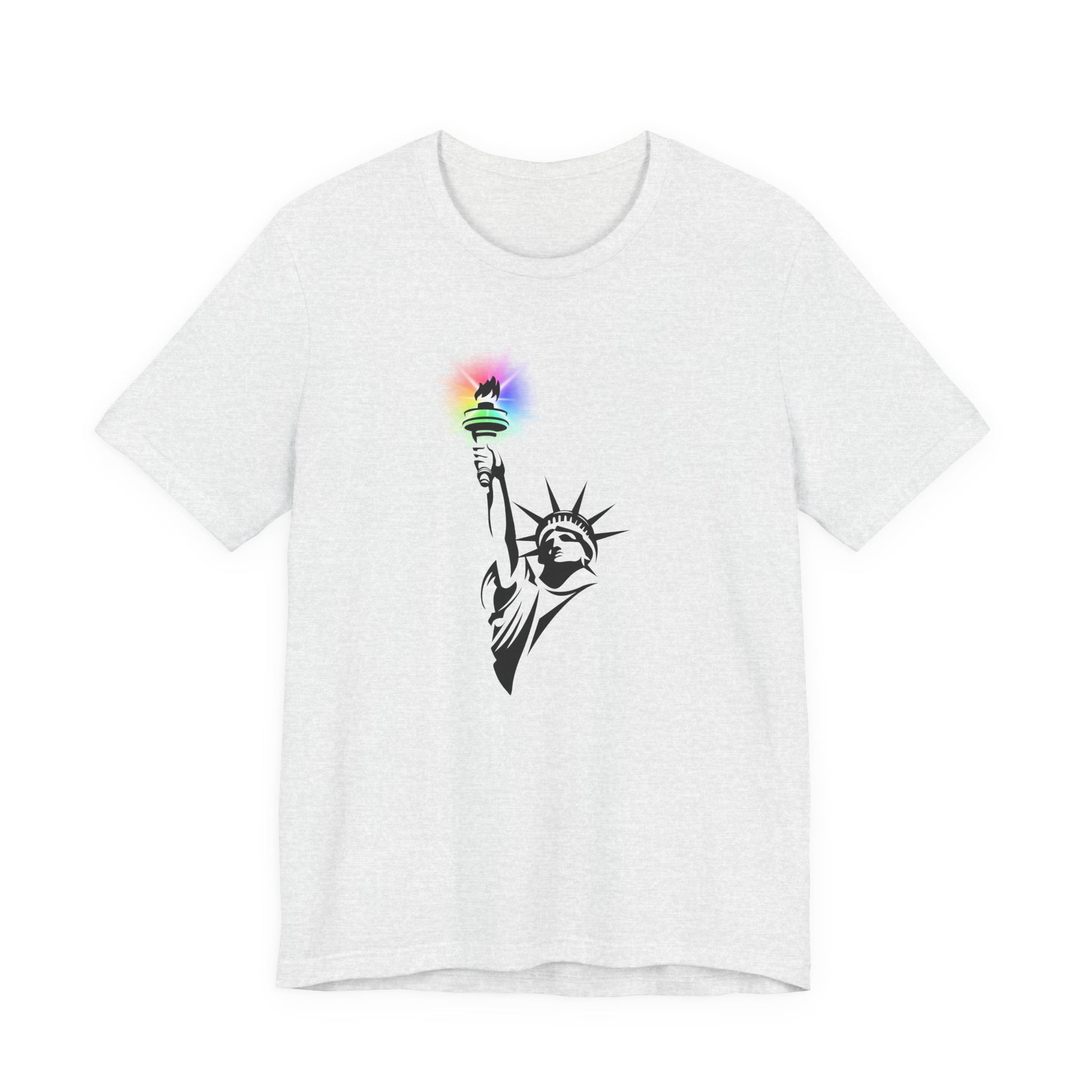 White t-shirt with the Statue of Liberty and rainbow Pride colors emitting from her torch by empowHER by Heidi