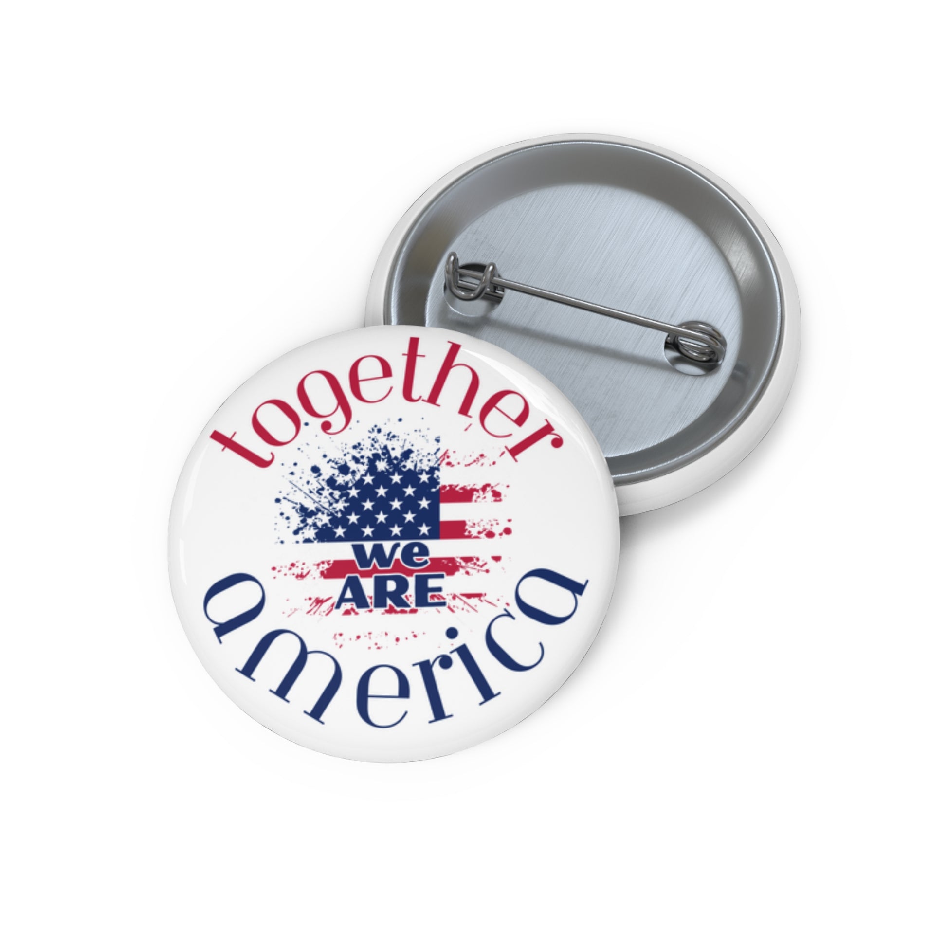 Button badge with 'Together we are America' text and American flag design by empowHER by Heidi
