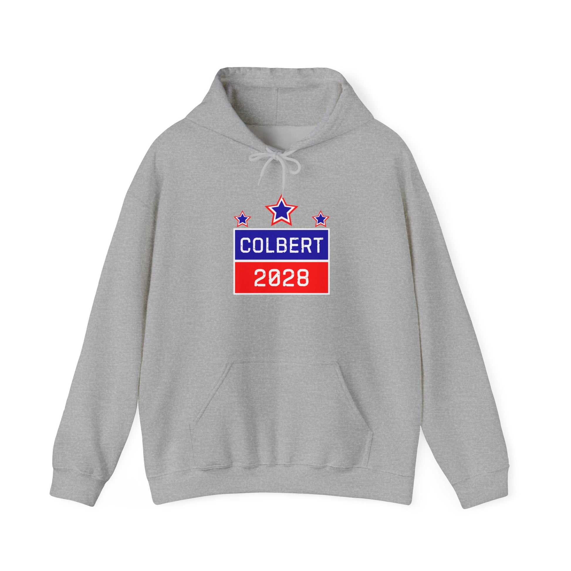 Gray hoodie with 'Colbert 2028' graphic– empowHER by Heidi political protest apparel
