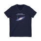Navy blue v-neck t-shirt with graphic of the Milky Way galaxy with an arrow pointing to it and text that says "YOU ARE HERE - Paying taxes to pedophiles" by empowHER by Heidi