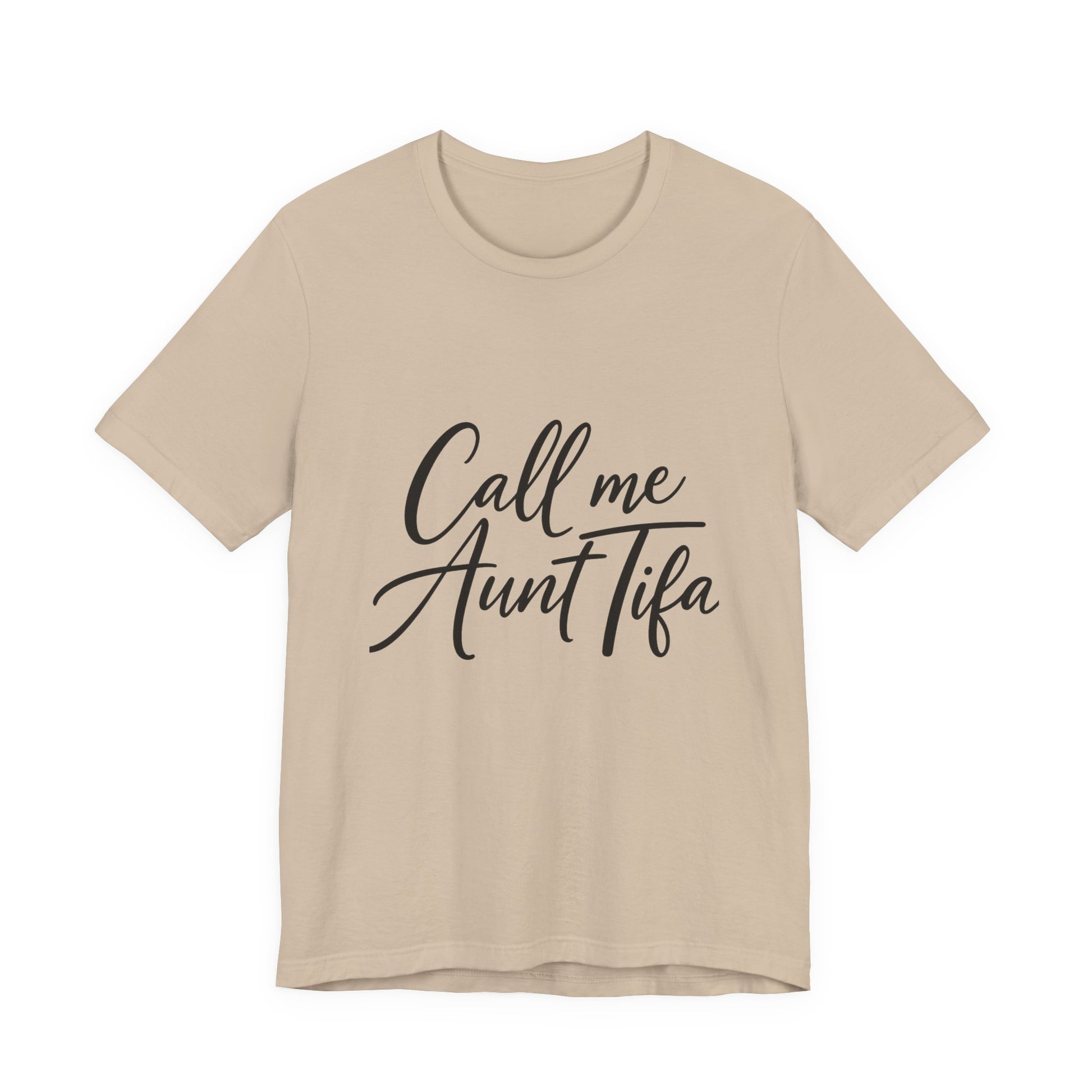 Beige t-shirt with 'Call me Aunt Tifa' text – empowHER by Heidi political protest apparel