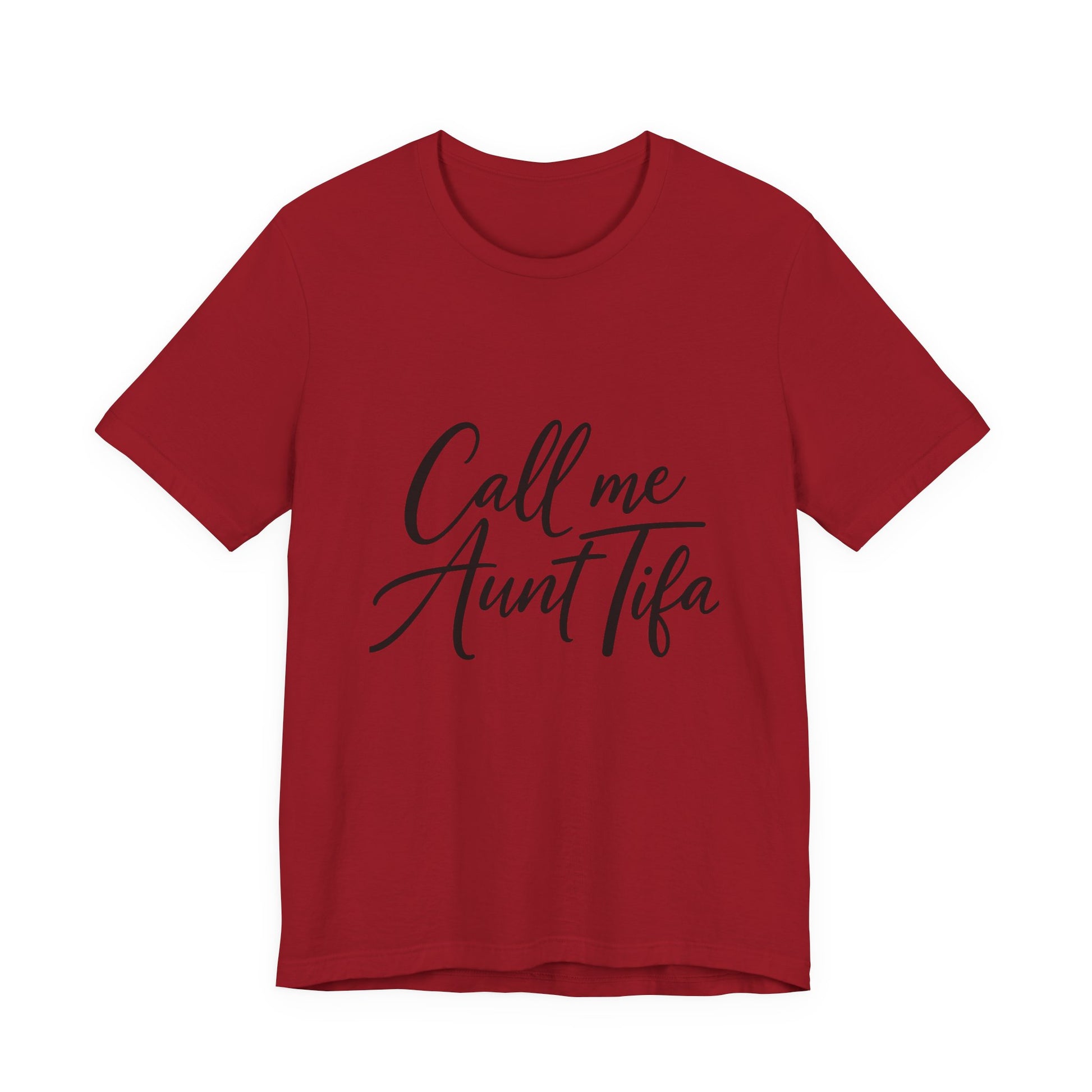 Red t-shirt with 'Call me Aunt Tifa' text – empowHER by Heidi political protest apparel