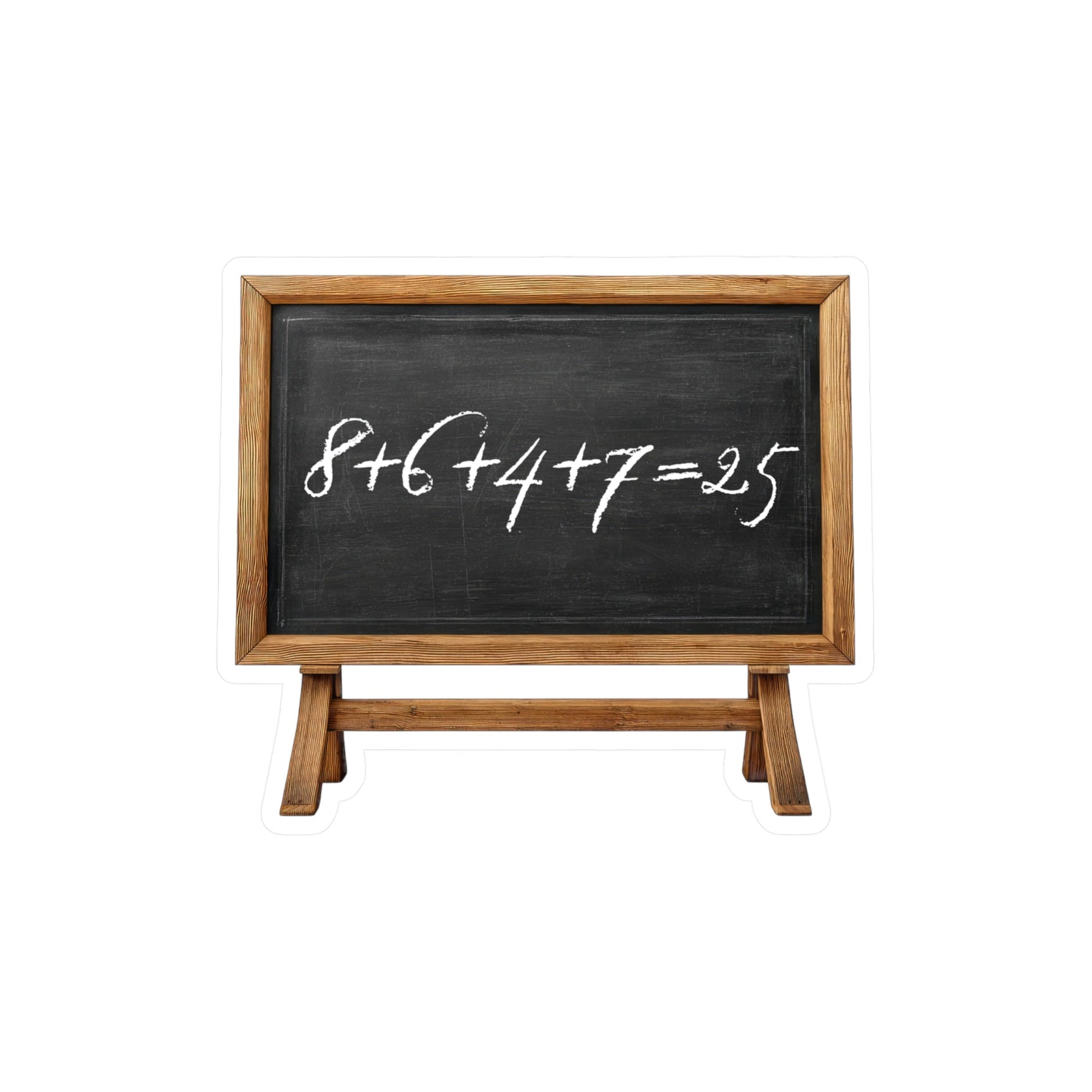 Sticker with a chalkboard graphic that has the mathematical equation "8+6+4+7=25" by empowHER by Heidi