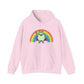 Pink hoodie with the Portland protest frog and Pride rainbow design by empowHER by Heidi