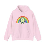 Pink hoodie with the Portland protest frog and Pride rainbow design by empowHER by Heidi