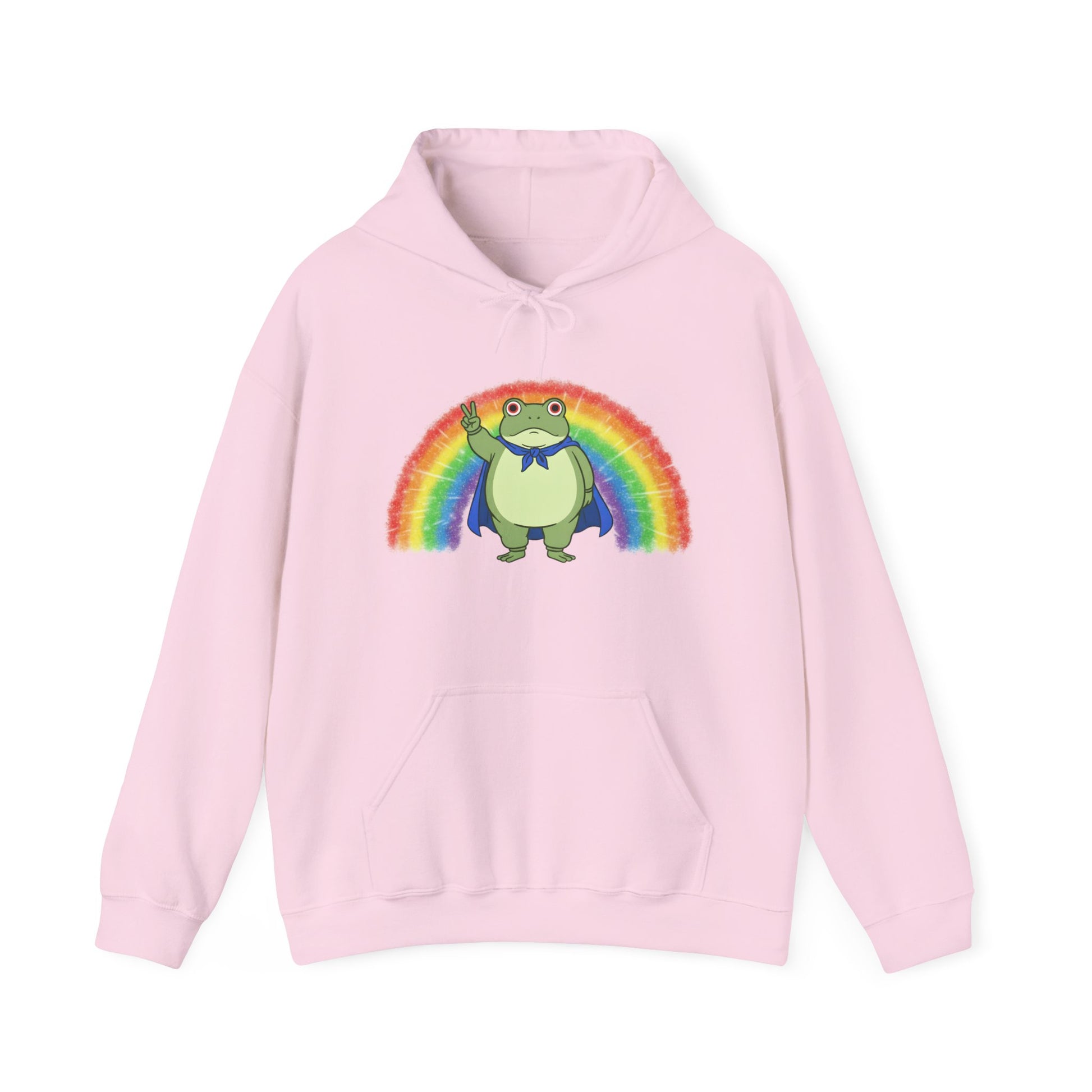 Pink hoodie with the Portland protest frog and Pride rainbow design by empowHER by Heidi