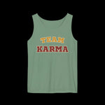 Green tank top with 'Team Karma' text on a black background