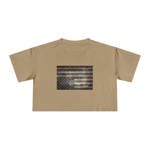 Sand - Nation in Distress Crop Tee - Featuring an upside-down American flag, empowHERbyHeidi