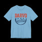 Light blue t-shirt with 'Darvo nation' text design on a black background