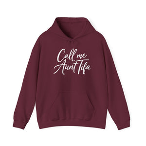 Maroon hoodie with 'Call me Aunt Tifa' text – empowHER by Heidi political protest apparel