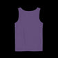 the plain back of a purple Loose fitting tank top with the words "not friendly" along with decorative sparkles