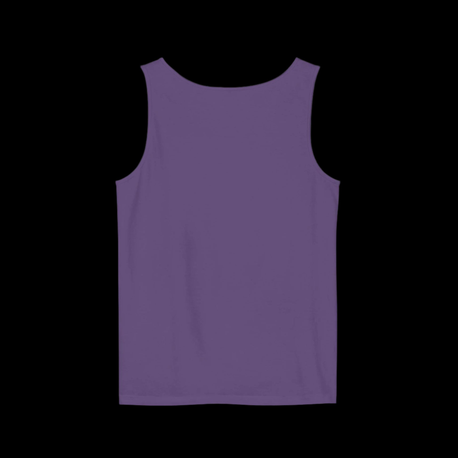 the plain back of a purple Loose fitting tank top with the words "not friendly" along with decorative sparkles