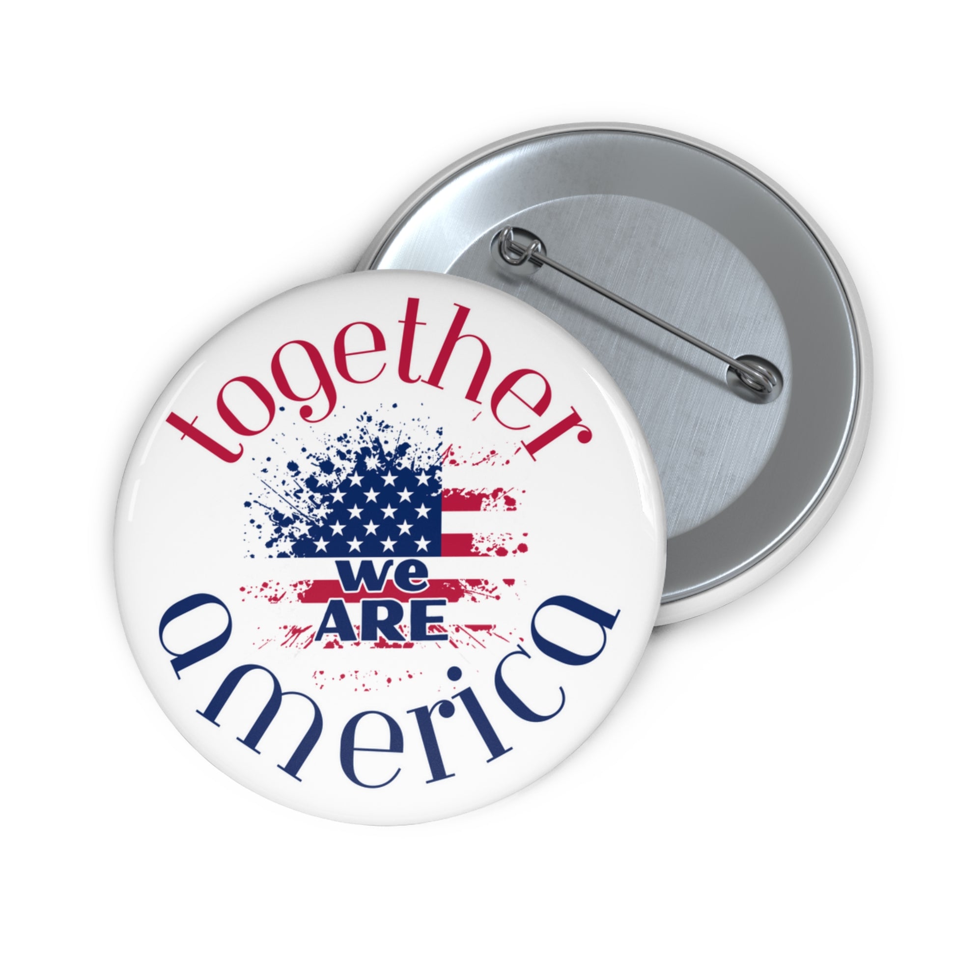 Button badge with 'Together we are America' text and American flag design by empowHER by Heidi