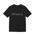 Black t-shirt with the mathematical equation "8+6+4+7=25" written in chalk like text by empowHER by Heidi