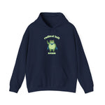 Navy hoodie with a graphic of the Portland protest frog and text "radical left scum" by empowHER by Heidi