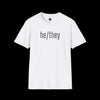 Gender Inclusive Pronouns he/they (in black text) T-Shirt - Vintage White