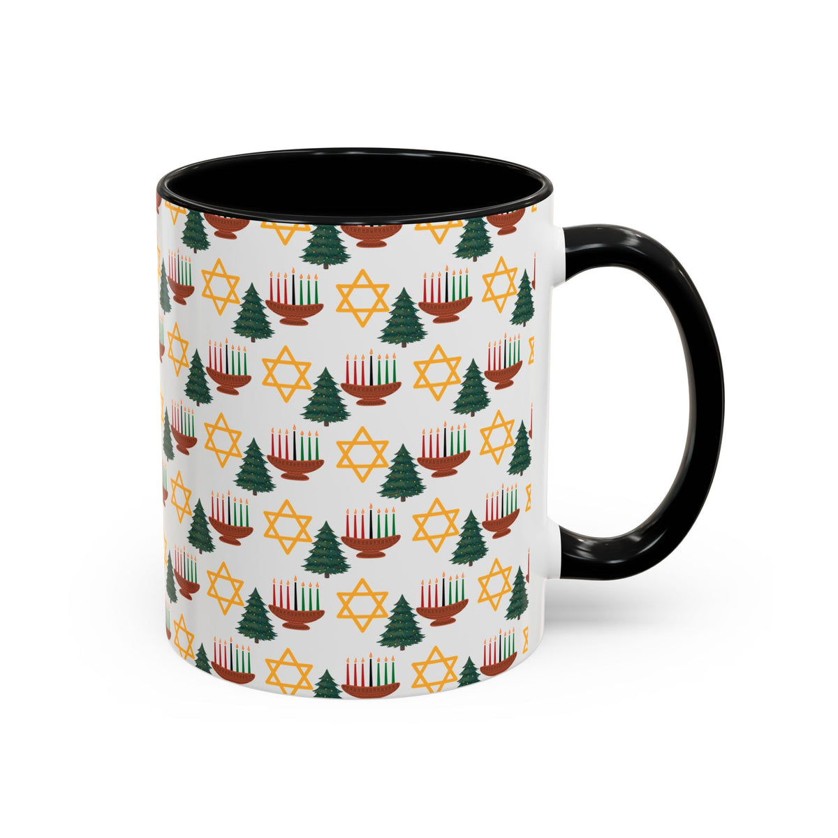 Happy ChristmaHanukKwanzaa Color Accent Holiday Coffee Mug (11, 15oz) - empowHERbyHeidi
