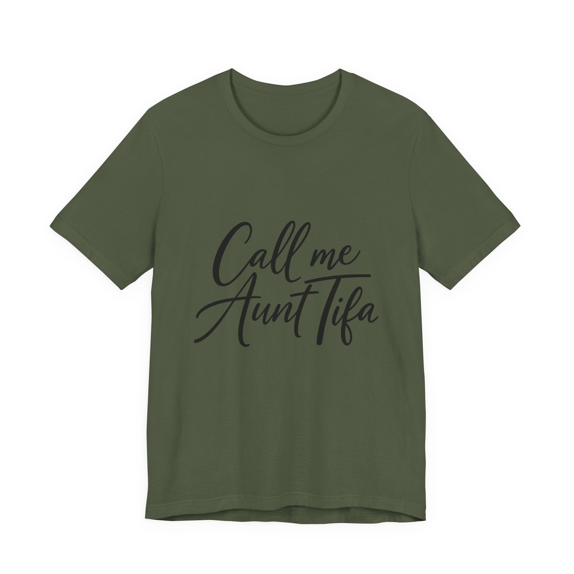 Green t-shirt with 'Call me Aunt Tifa' text – empowHER by Heidi political protest apparel